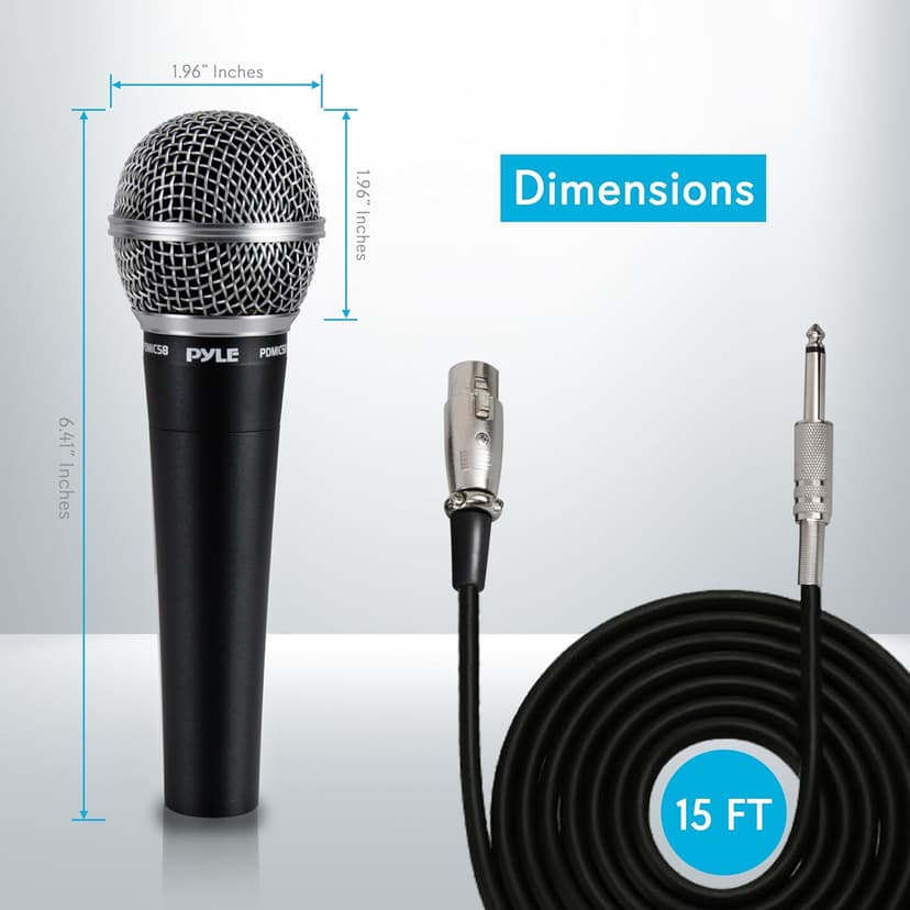 Pyle Handheld Microphone PDMIC58 - Dynamic Moving Coil Cardioid Unidirectional Includes 15ft XLR Audio Cable to 1/4'' Audio Connection