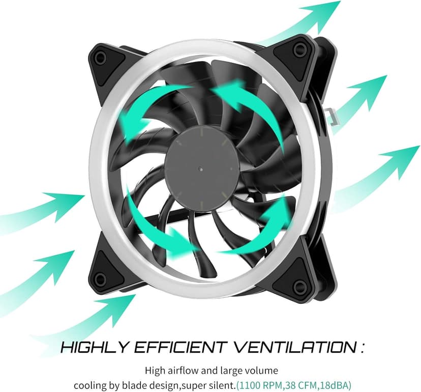 upHere 120mm RGB Case Fan Fan,Quiet Edition High Airflow LED Case Fan for PC Cases-3 Pack,RGB123-3