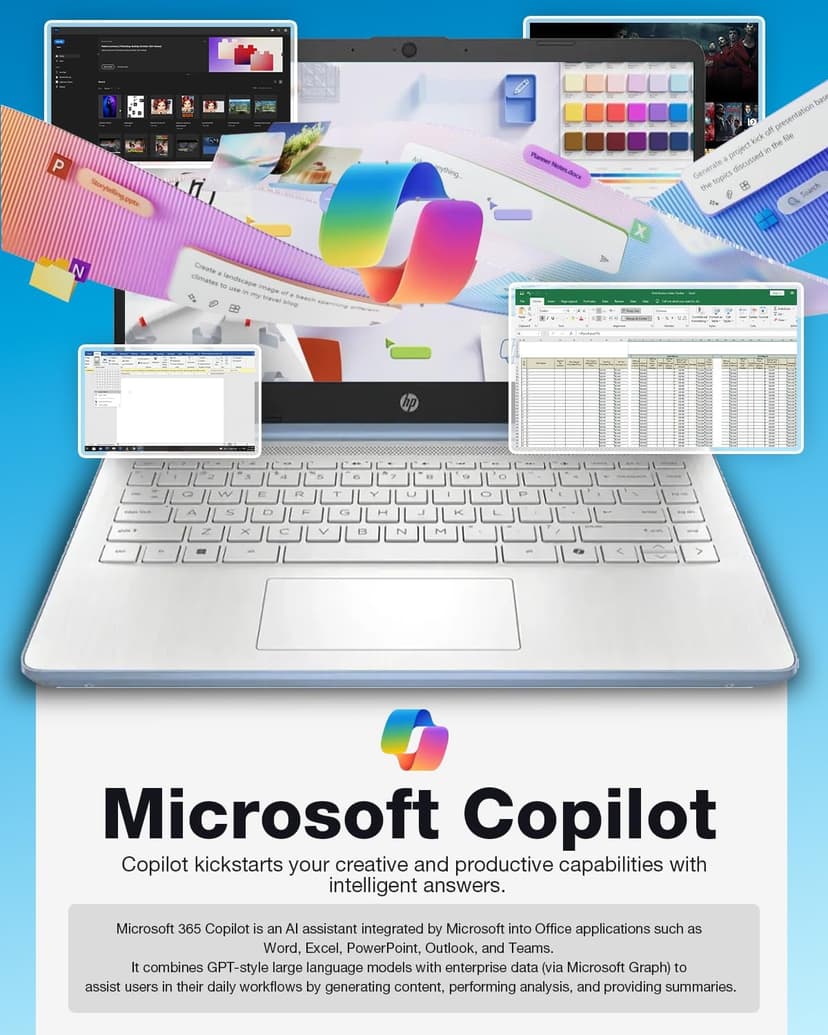 HP 2025 Laptop for Business & Student - Windows 11 Pro & Microsoft Office Lifetime | 14 inch HD | Intel Quad-core CPU | 16GB RAM, 128GB UFS, 256GB Micro SD | Sleek Design Light Computer | Sky Blue