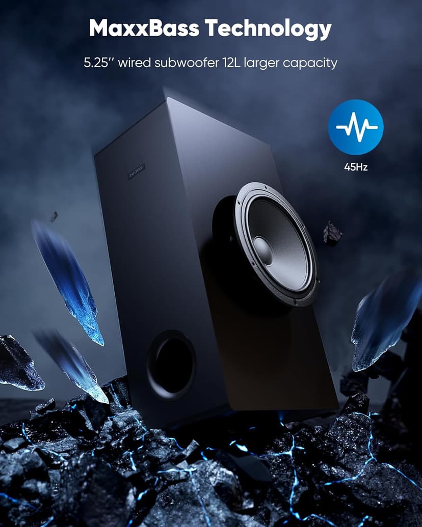 Sound Bar for Smart TV 2.1CH 190W Peak Power Soundbar with Subwoofer Detachable 2-in-1 BT 5.4 Surround Sound System 12L Deep Bass for PC Game with HD-ARC/Opt/USB/AUX Home Theater