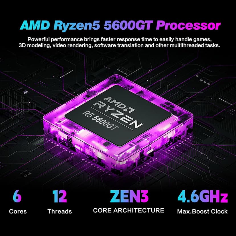 PC Desktop,AMD Ryzen 5 5600GT 3.6GHz,16GB DDR4 RAM 3200MHz,1TB NVME SSD,Supply WiFi/Bluetooth Support for Office, Light Entertainment, Video Editing