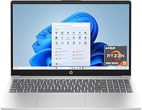 HP 15.6 inch Laptop, HD Touchscreen Display, AMD Ryzen 3 7320U, 8 GB RAM, 256 GB SSD, AMD Radeon Graphics, Windows 11 Home, Natural Silver, 15-fc0399nr