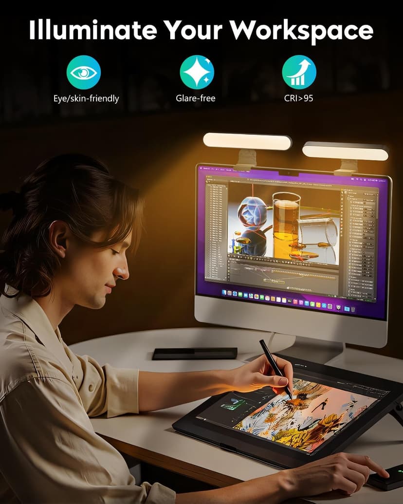UBeesize Video Conference Lighting, LED Streaming Light for Video Calls, Webcam Light with Adjustable Monitor Mount, Zoom Lighting for Computer, Laptop Ring Light for Video Recording, Double Kit