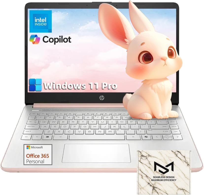 HP 14" Thin&Light Laptop Computer - Intel 2025 Quad-core CPU • Windows 11 Pro & Free Microsoft Office Pro • Wi-Fi 6 • Copilot • Pale Rose Gold • 1.47 Kg • 16GB RAM, 128GB UFS + 256GB Micro SD Card