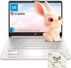 HP 14" Thin&Light Laptop Computer - Intel 2025 Quad-core CPU • Windows 11 Pro & Free Microsoft Office Pro • Wi-Fi 6 • Copilot • Pale Rose Gold • 1.47 Kg • 16GB RAM, 128GB UFS + 256GB Micro SD Card