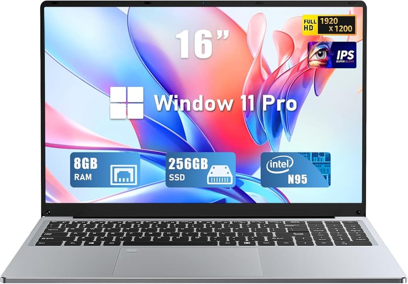 Gaming Laptop, 16 Inch FHD Display (1920 x 1200), N95 Laptop Computer（up to 3.4GHz, 8GB RAM 256GB SSD, Supports 180 Angle Opening, Bluetooth, Backlit Keyboard, Windows 11 Pro
