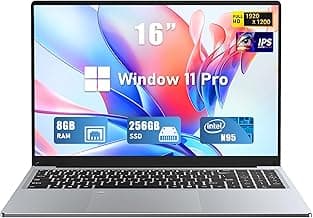 Gaming Laptop, 16 Inch FHD Display (1920 x 1200), N95 Laptop Computer（up to 3.4GHz, 8GB RAM 256GB SSD, Supports 180 Angle Opening, Bluetooth, Backlit Keyboard, Windows 11 Pro
