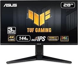 ASUS TUF Gaming 28” 4K 144HZ DSC HDMI 2.1, Monitor (VG28UQL1A) - UHD (3840 x 2160), Fast IPS, 1ms, Extreme Low Motion Blur Sync, G-SYNC Compatible, FreeSync Premium, Eye Care, DCI-P3 90%,BLACK