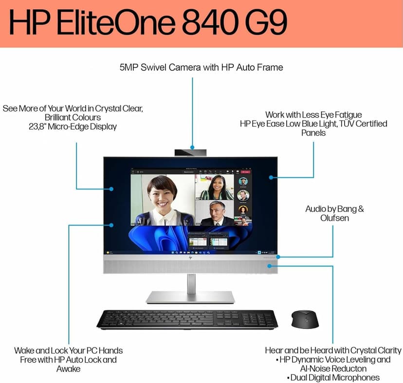 2025 HP EliteOne 840 G9 All-in-One AIO Business Desktop Computer (23.8" FHD IPS, Intel Core i7-14700, 64GB DDR5 RAM, 2TB SSD) Wi-Fi 6E, BO Audio, 5MP Webcam, KB& Mouse, Wolf Pro Security, Win 11 Pro