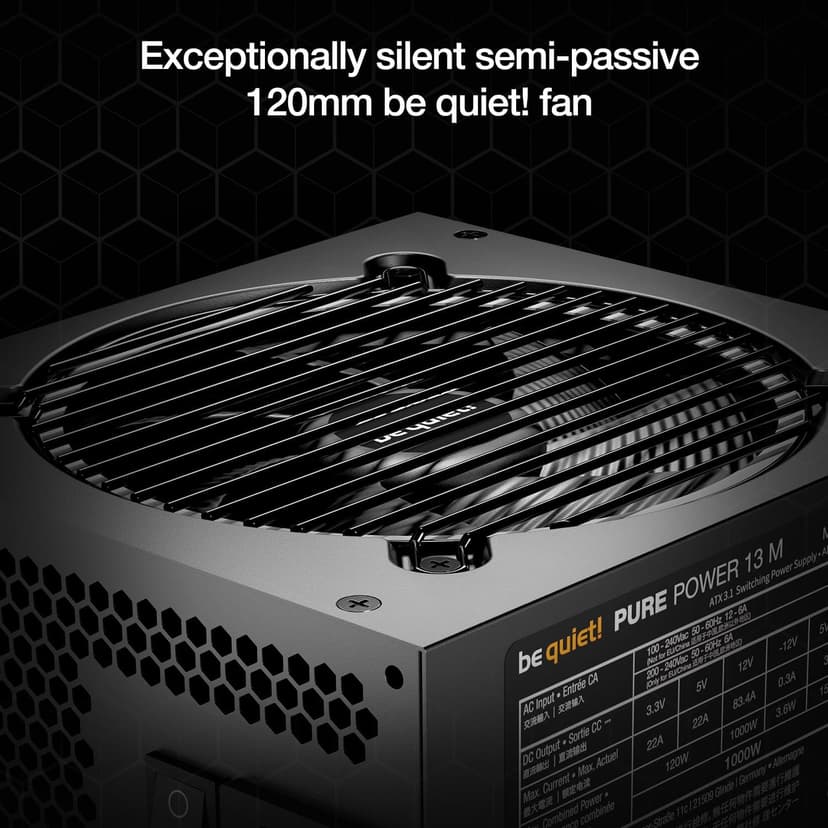 be quiet! Pure Power 13 M 850W Power Supply, 80 Plus® Gold Certification, ATX 3.1 PSU, Support for PCIe 5.1 GPUs, semi-Passive 120mm be quiet! Fan, LLC Technology, Single Rail, for Overclocked GPUs