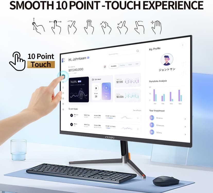 24 Inch Touchscreen Monitor, 10 Point Touch, FHD 1080P 75Hz IPS Screen, 100% SRGB, VESA Wall Mountable, Tilt Adjustment, VGA HDMI USB for PC, Laptop Business & Work Station, Warehouse