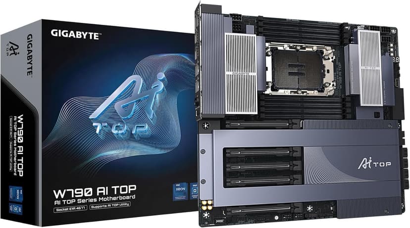 GIGABYTE W790 AI TOP Intel Xeon W Processor Motherboard (LGA4677), E-ATX, DDR5, 6X M.2, PCIe 5.0, Thunderbolt 4, WIFI7, 10GbE LAN, EZ-Latch