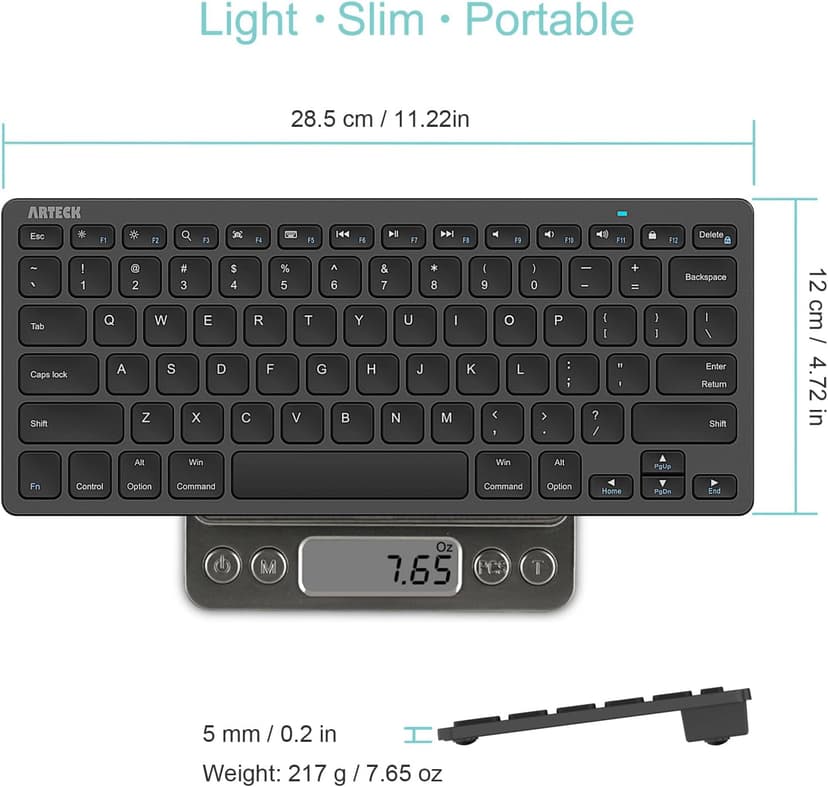 Arteck Ultra-Slim Bluetooth Keyboard Compatible with iPad 10.2-inch/iPad Air/iPad 9.7-inch/iPad Pro/iPad mini, iPhone and Other Bluetooth Enabled Devices Including iOS, Android, Windows, Black