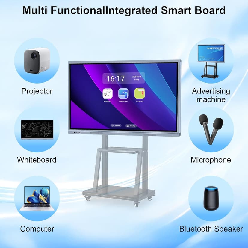 55" 4K Touch Screen Dual System All-in-One Computer for Senior Center, Wall-Mountable, Intel i5 Win 10 Pro, 4GB RAM/256GB SSD, Android 11, Anti-Glare, HDMI/USB/VGA/Bluetooth/WiFi