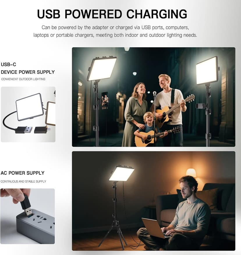 2-Pack LED Video Light Kit, NiceVeedi Studio Light, 2800-6500K Dimmable Photography Lighting Kit with Tripod Stand&Phone Holder, 73" Stream Light for Video Recording, Game Streaming, YouTube