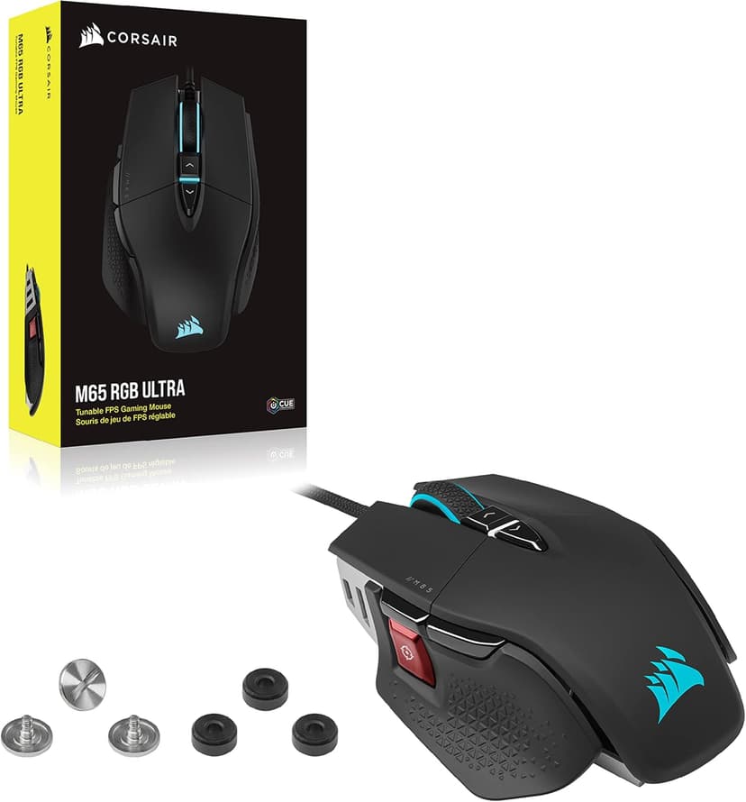 Corsair M65 RGB Ultra Tunable FPS Gaming Mouse Marksman 26,000 DPI Optical Sensor, Optical Switches, AXON Hyper-Processing Technology, Sensor Fusion Control, Tunable Weight System - Black