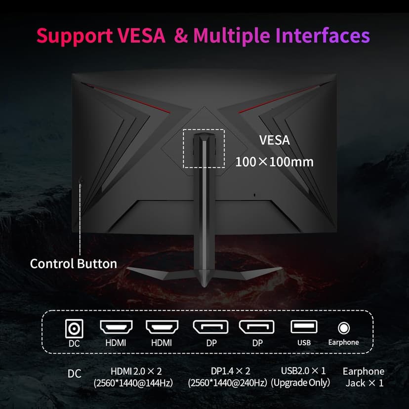 32Inch 240Hz Curved Gaming Monitor, 1000R VA, QHD(2560x1440p), 4000:1 Contrast, Support FreeSync GSync, HDMI2.0(144hz)/DP1.4(240hz)/Earphone, Tilt, Xbox PS5 Switch, 2K Computer Monitor for Gamer