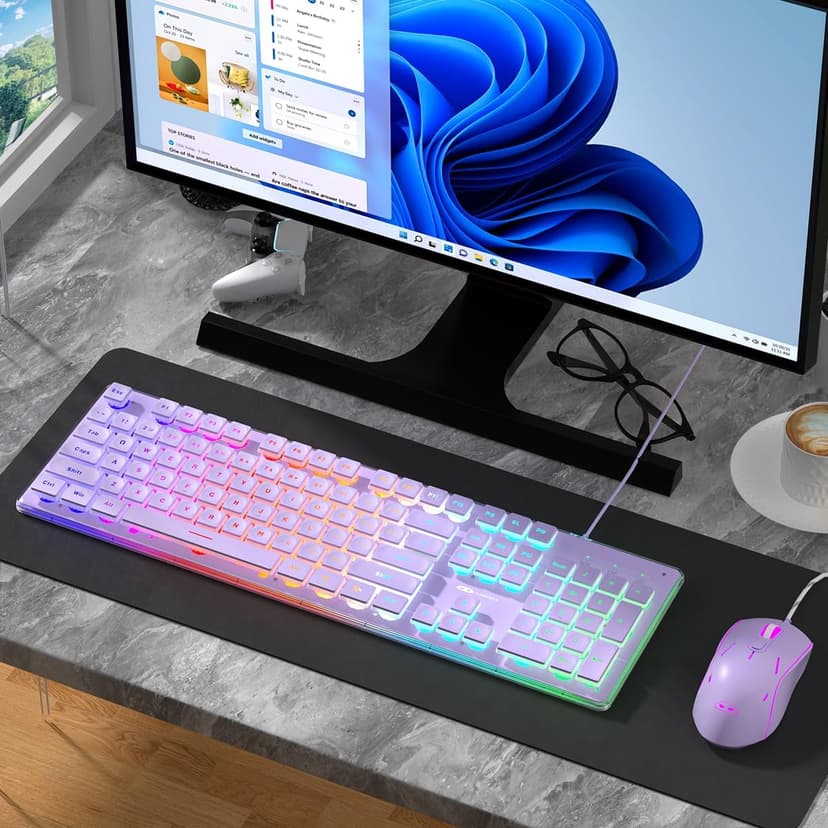 Camiysn Gaming Keyboard and Mouse, Purple 104 Keys RGB and 6 Speed RGB Mouse Combo, Pudding Keycaps Silent Computer Keyboard for Computer/PC/Laptop/Mac/Windows/Office