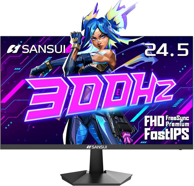 SANSUI 24.5 Inch 300hz 240hz Gaming Monitor, 1080P 1ms FPS PC Monitor Gaming, HDR, FreeSync, DisplayPort x2 HDMI x2, Fast IPS, 120% sRGB, Audio Jack, VESA Support, Desktop Compatible(ES-G25X1 PRO)