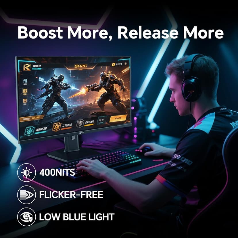 24 inch Gaming Monitor QHD 180Hz, Fast IPS 1440p Computer Monitor, Up to 185Hz, 1ms, G-Sync/FreeSync, HDR400, Height Adjustable, 2 x HDMI, 1 x DP H24T7