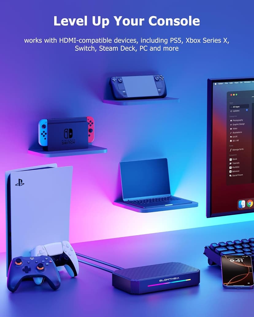 4K Capture Card for Streaming on PC,PS5/Pro,Xbox Series X/S,Switch, Stream/Record/Passthrough in 4K30 or 1080p120 HDR, HDMI 2.0, USB C 3.0 Video Game Capture Card