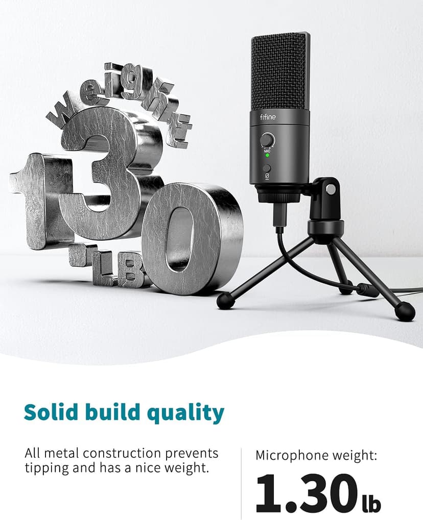 FIFINE USB Desktop PC Microphone with Pop Filter for Computer and Mac, Studio Condenser Mic with Gain Knob Mute Button Headphone Jack for Gaming Streaming Recording YouTube, Extra USB-C Plug-K683A