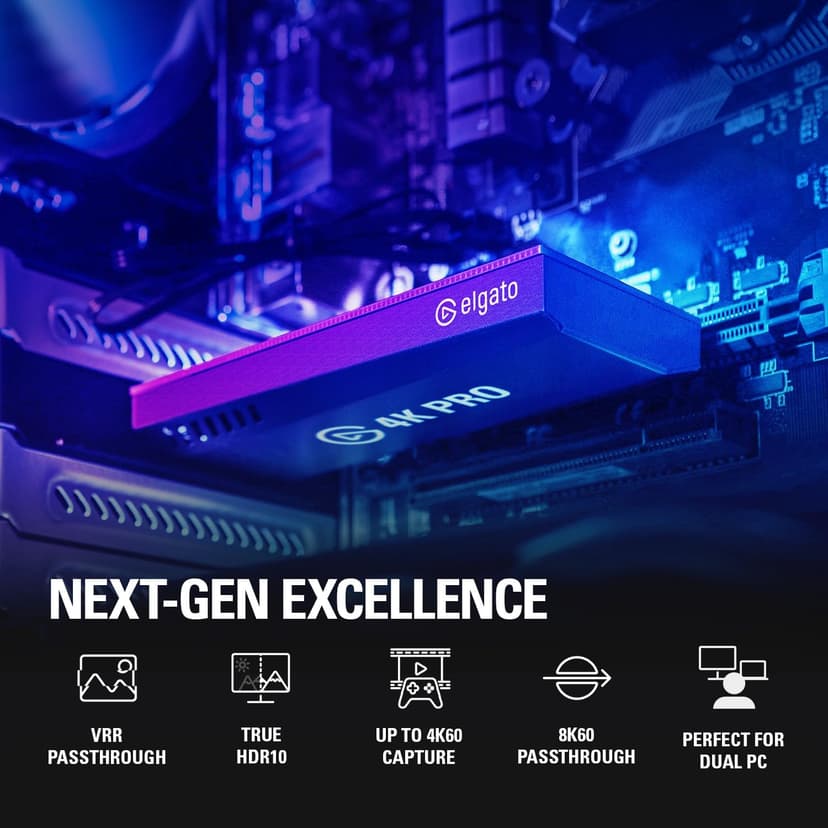 Elgato 4K Pro, Internal Capture Card: 8K60 Passthrough/4K60 HDR10 with Ultra-Low Latency on PS5 Pro, Xbox Series S, Nintendo Switch 2, for Streaming & Recording, Works with PC and Dual PC Setups