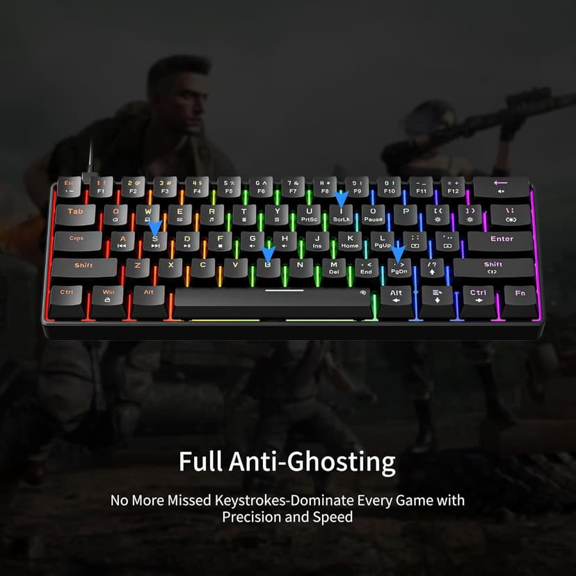 Newmen GM611 Mechanical Keyboard,Rainbow LED Backlit Gaming Wired Keyboards Compact Mini 61 Keys Portable 60 Percent Mechanical Keyboard with Black Keycaps,for Windows Laptop PC Linear Red Switches
