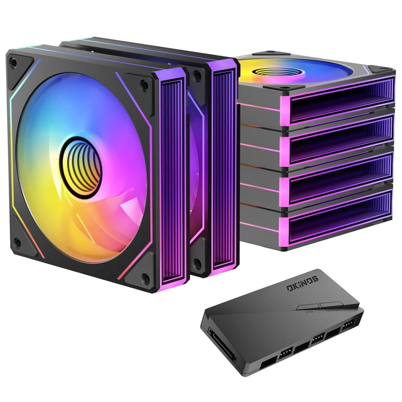 6 Pack RGB Fans, Infinity Mirror, Cable Connector 3 Pin 5V Addressable RGB Fans with Controller (Not Daisy Chain), PWM PC Fan 1800 RPM, 52.4 CFM, Infinity Series