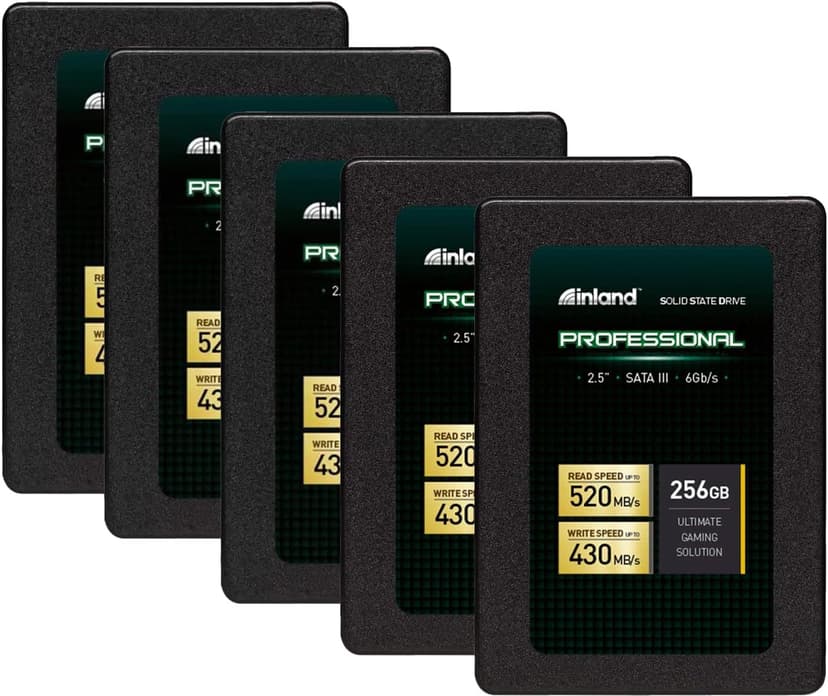 INLAND Professional 256GB SSD 3D TLC NAND SATA III 6Gb/s 2.5" SATA Internal Solid State Drive, Upgrade Laptop PC and Desktops (5 Pack)