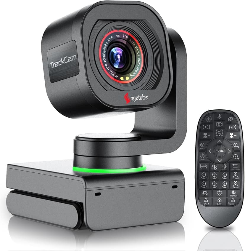 Angetube TrackCam 4K Webcam for PC/Mac - AI Tracking USB 3.0 Streaming Camera with Remote Control, Gesture Control, PTZ, HDR, Microphones, Web Camera for Desktop Computer, Laptop, Meeting, Video Call