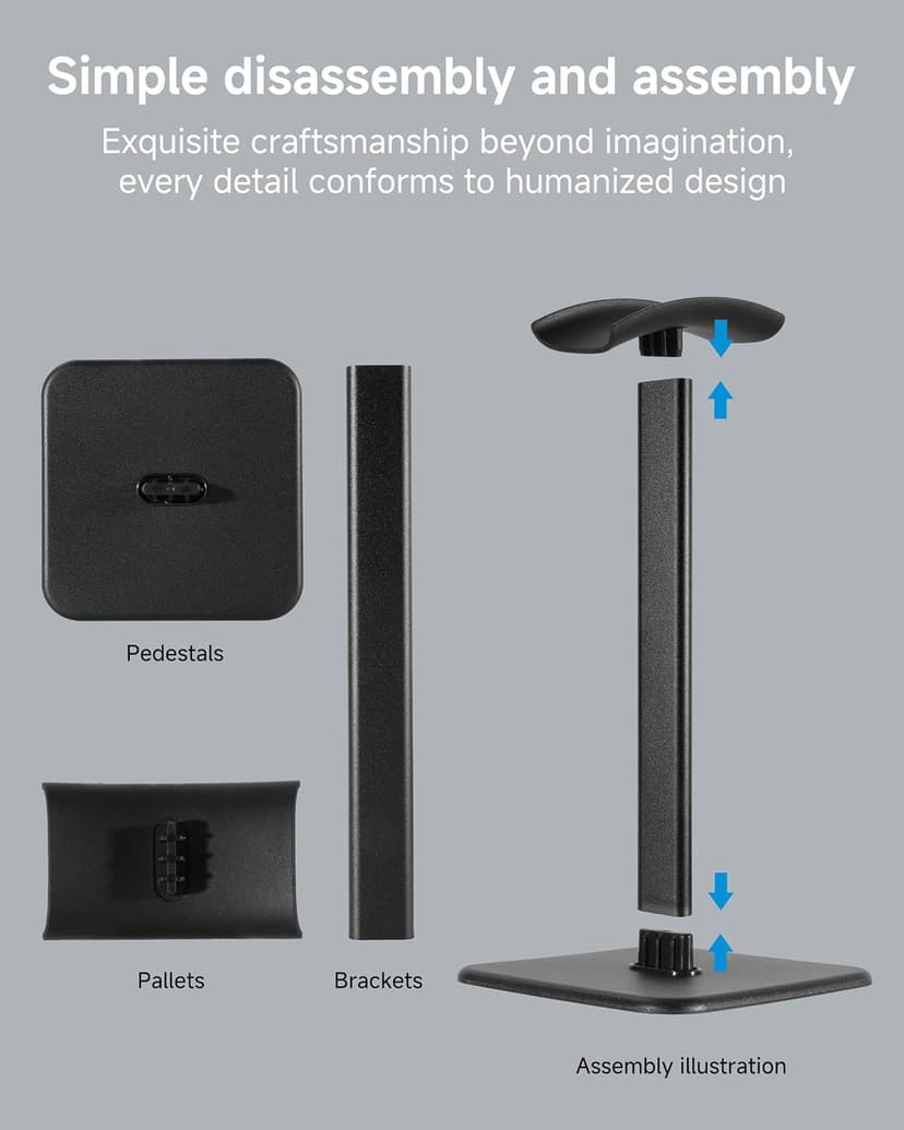 Headset Stand - Headphone Holder for Desk with Aluminum Hanger Compatible with All Over-Ear On-Ear Computer Xbox One PS5 PS4 PC Game Telephone Headsets (Black)