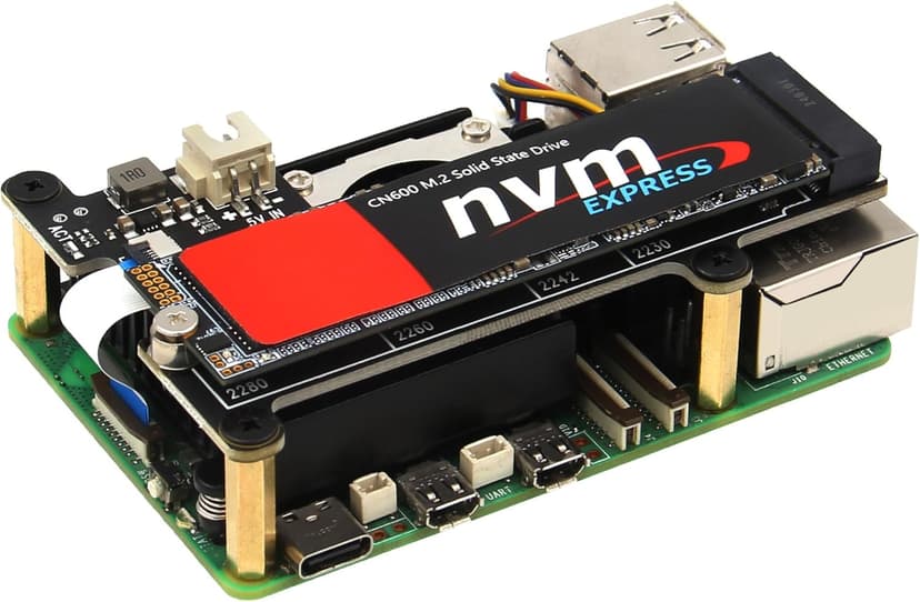 Geekworm X1001 PCIe to M.2 HAT Key-M NVMe SSD PIP PCIe Peripheral Board for Raspberry Pi 5 Support M.2 2230/2242/2260/2280 SSD