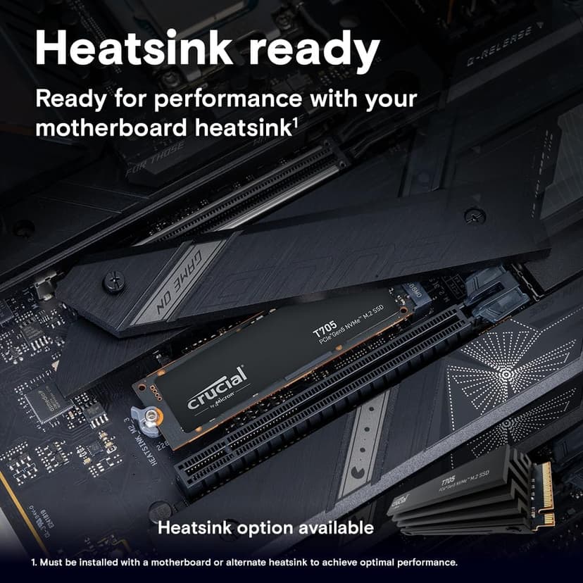 Crucial T705 1TB PCIe Gen5 NVMe M.2 SSD - Up to 13,600 MB/s - Game Ready - Internal Solid State Drive (PC) - +1mo Adobe CC - CT1000T705SSD3