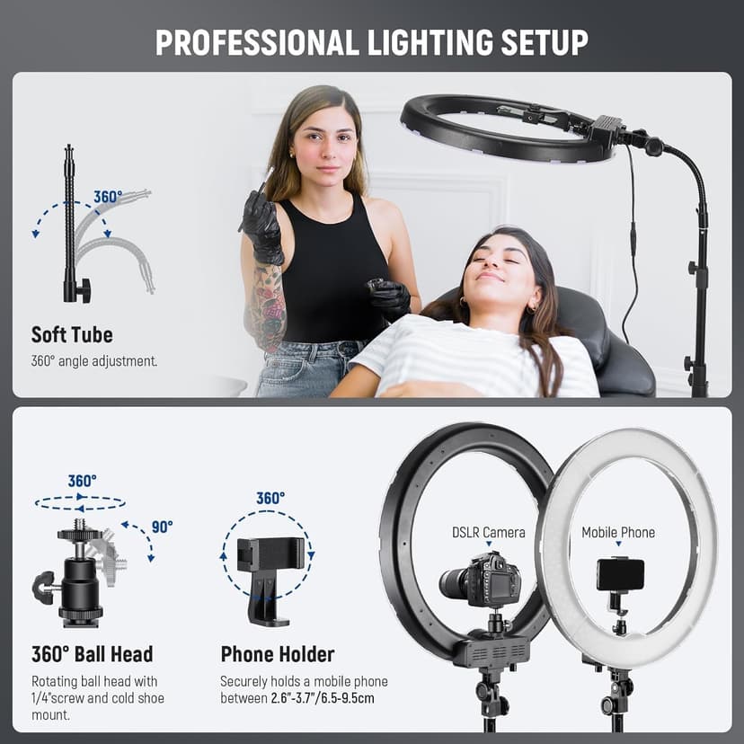 NEEWER 18 Inch Ring Light with Tripod Stand, 55W Large LED Ringlight, Cold Shoe Phone Holder Compatible with iPhone Camera for Video Recording Photography Streaming Selfie Makeup Studio Photo, RL-18