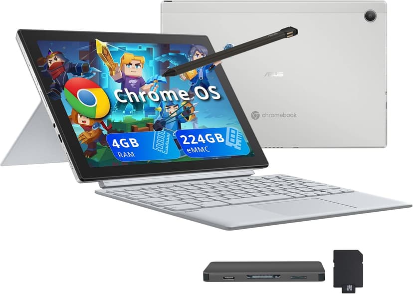 ASUS Chromebook Detachable CM3001 10.5" 2-in-1 WUXGA Touchscreen Laptop, MediaTek Kompanio 520, 4GB RAM, 224GB Storage(64GB eMMC+160GB Docking Station Set), Wi-Fi 6, Chrome OS, Silver