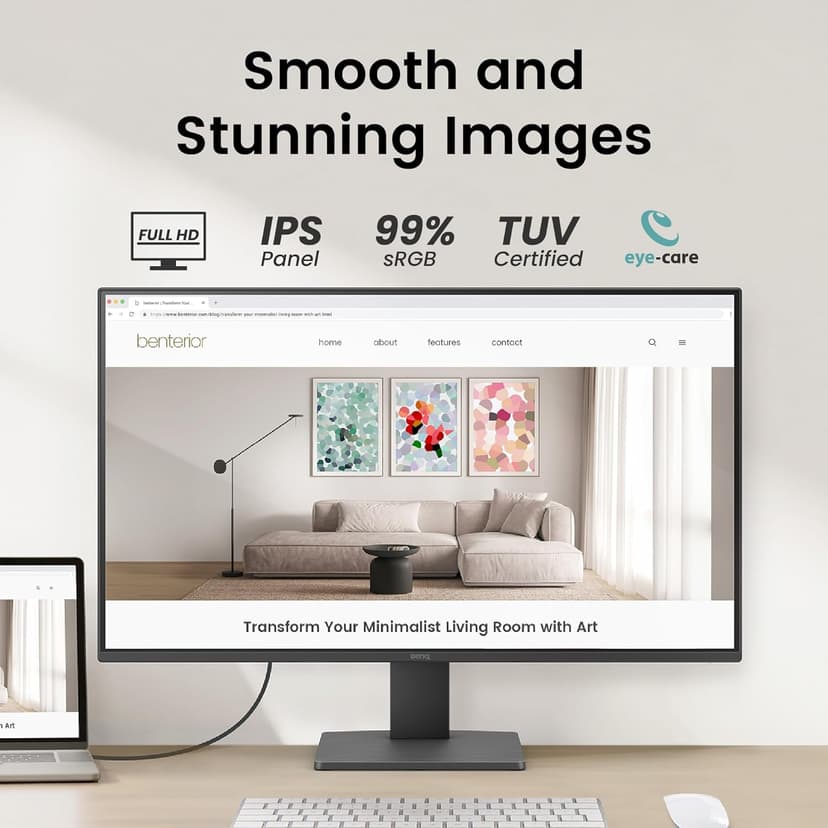 BenQ GW2791 27” 1080p FHD 100Hz IPS Eye-Care Monitor, HDMI, DisplayPort, 1080x1920, Ultra Slim Bezel, TUV-Certified, Flicker-free, Low Blue Light Plus, Eye-CareU