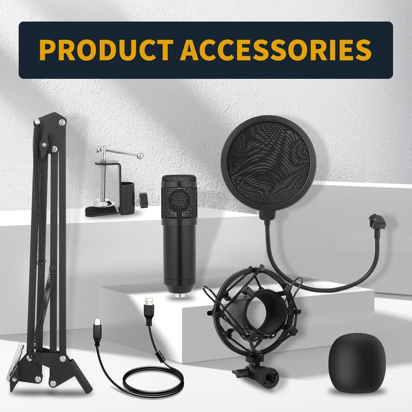 AMOOX Condenser Microphone,Professional USB Microphone Plug & Play PC Computer Microphone Condenser Cardioid Mic Kit with Adjustable Boom Arm Stand Shock Mount,for Podcast,Streaming,YouTube，Tiktok