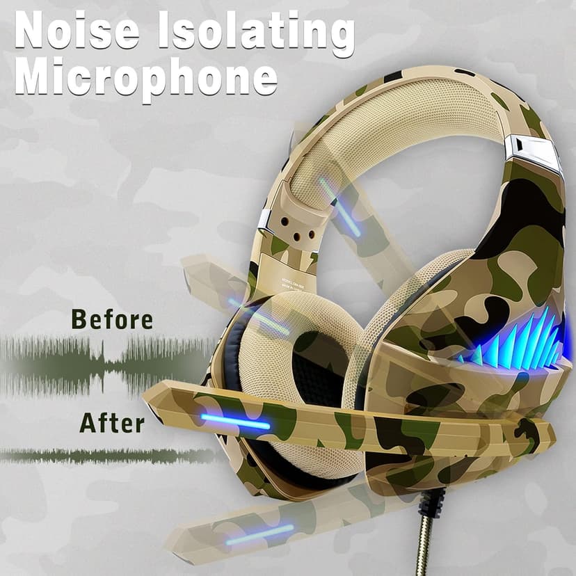 Gaming Headset for PS5 PS4 Xbox ONE Switch PC with Noise Cancelling Over-Ear Stereo Bass Surround Sound Gaming Headphone -Camo