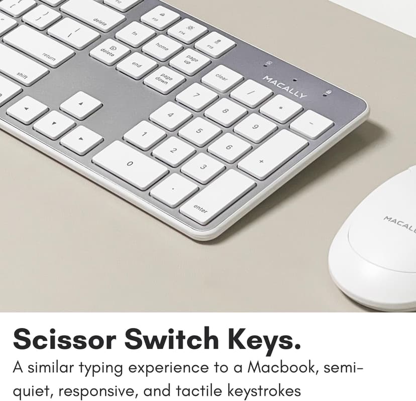 Macally Ultra-Slim USB Wired Keyboard with Number Keypad for Apple Mac Pro, MacBook Pro/Air, iMac, Mac Mini, Laptop Computers, Windows Desktop PC Laptops, Silver (SLIMKEYPROA)