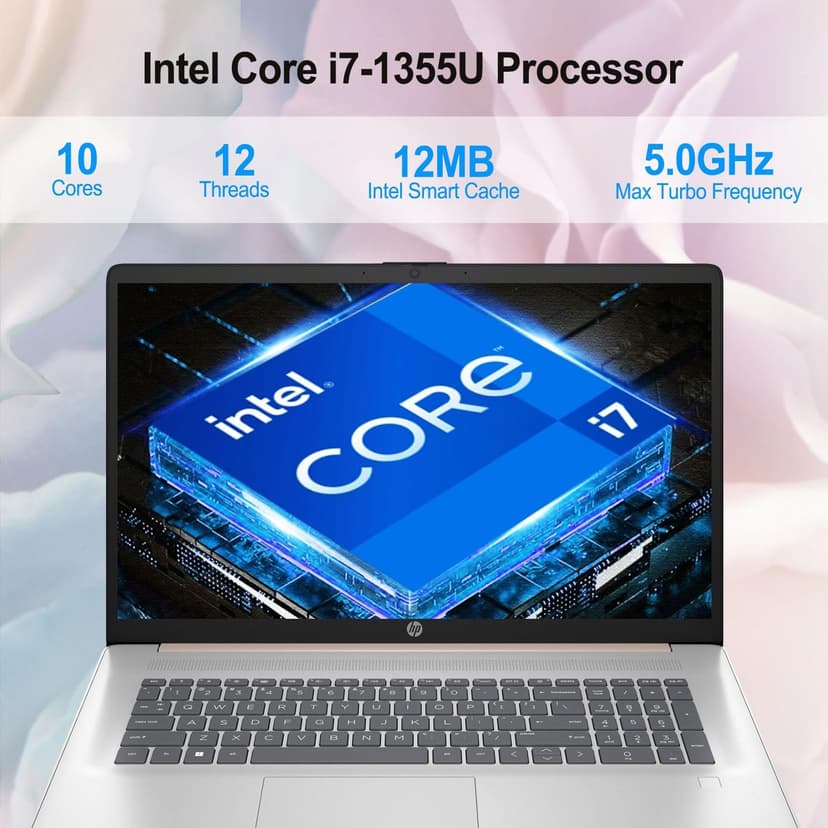 HP Premium 17.3" Laptop, 17.3" HD+ Touchscreen, Intel Core i7-1355U, 64GB RAM, 2TB SSD, Webcam, HDMI, Backlit KB, FP Reader, Wi-Fi 6, Win 11 H, Pale Rose Gold, ADATA 512 External SSD Bundle