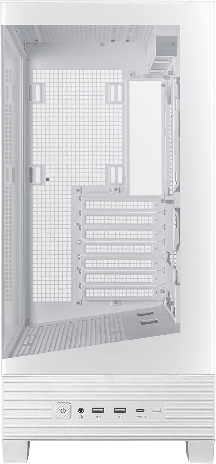 ASUS A31 White ATX Mid-Tower Gaming Case, Dual-Sided Tempered Glass, Frameless Design, BTF Hidden Connectors, 360 AIO Support, 8° Angled Base, ARGB Ready, Optimized Airflow, Seamless Cable Management