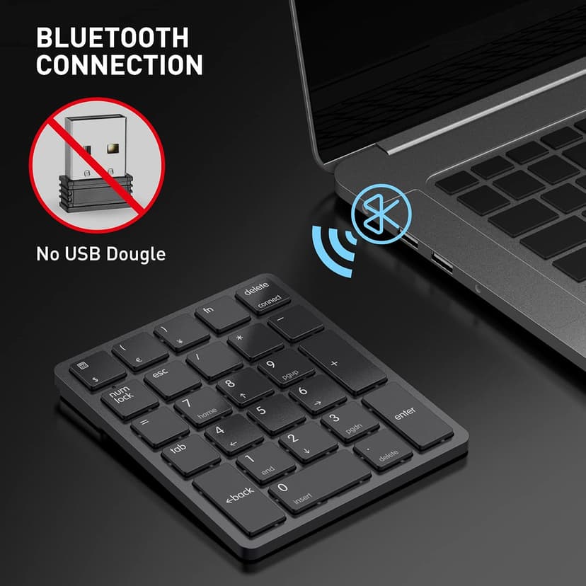 havit Bluetooth Number Pad Wireless Numeric Keypad Numpad 26 Keys Portable Mini Financial Accounting Rechargeable Numeric Pad for Windows Laptop Desktop, PC, Notebook (Black)
