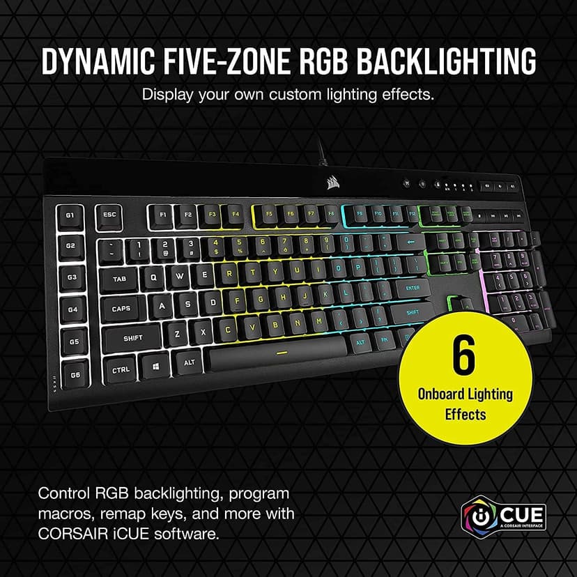 Corsair K55 RGB PRO Membrane Wired Gaming Keyboard – IP42 Dust and Spill-Resistant – 6 Macro Keys with Elgato Integration – iCUE Compatible – QWERTY NA – PC, Mac, Xbox – Black