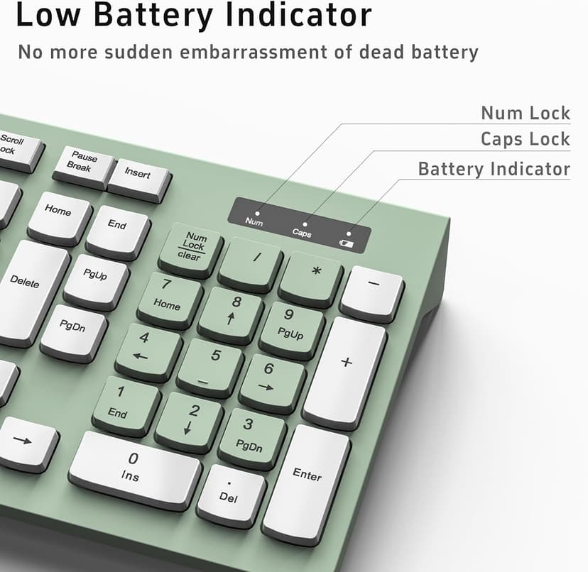 Wireless Keyboard and Mouse Combo, Full-Sized Wireless Keyboard and Adjustable DPI Mouse, 2.4GHz USB Receiver, Wireless Keyboard and Mouse for PC, Windows, MAC, Desktop, Laptop (Avocado Green)