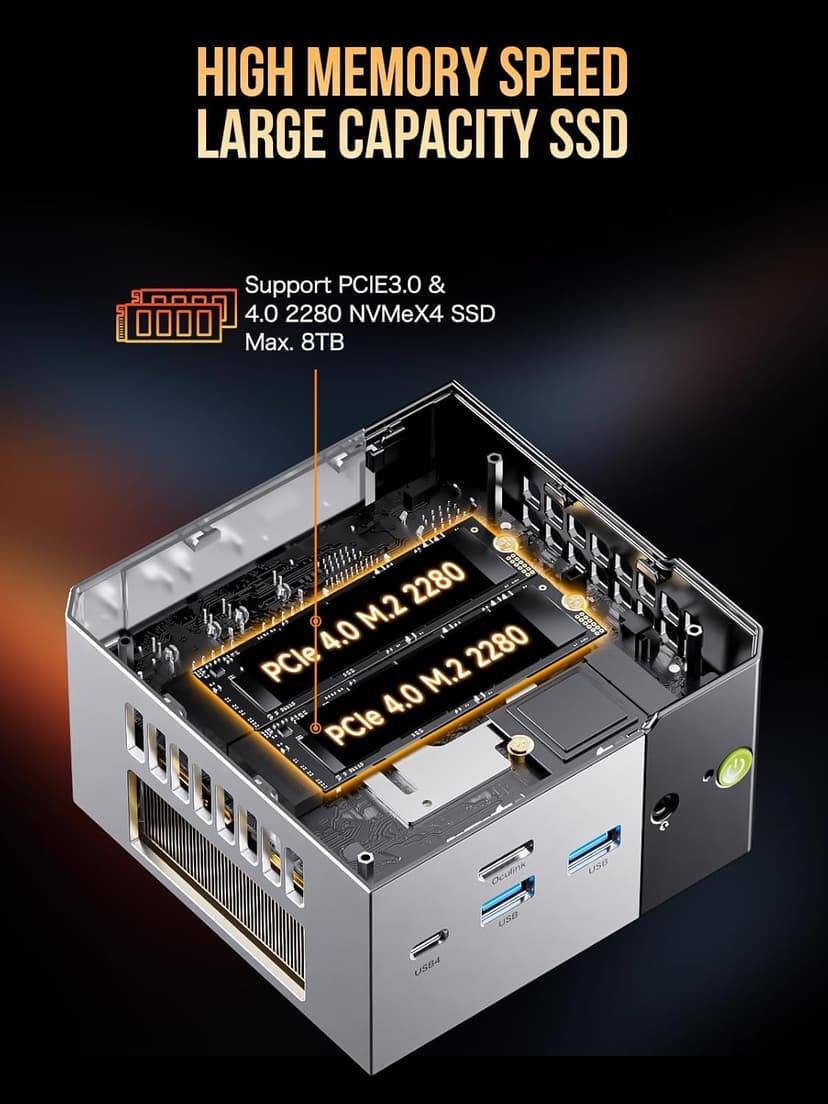 GMKtec EVO-X1 AI Mini PC AMD Ryzen AI 9 HX-370 Series (up to 5.1GHz) Mini Gaming Computers, 32GB LPDDR5X 2TB PCIe 4.0 SSD, Triple Screen 8K Display, WiFi 6 & USB4/Oculink Interface