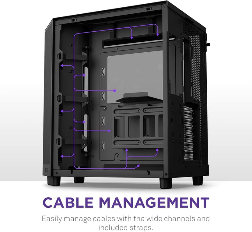 NZXT H6 Flow | CC-H61FB-01 | Compact Dual-Chamber Mid-Tower Airflow Case | Panoramic Glass Panels | High-Performance Airflow Panels | Includes 3 x 120mm Fans | Cable Management | Black
