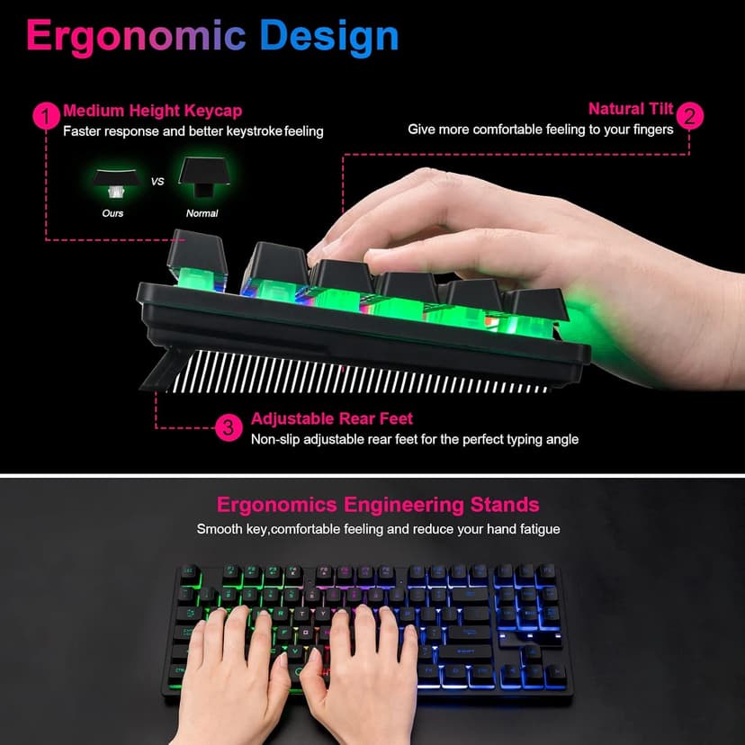 CHONCHOW Wireless LED Keyboard, Rechargeable 87 Key RGB LED Backlit Wireless Gaming Keyboard for PC, PS4, PS5, Xbox One