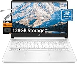 HP 14" Ultra Light Laptop for Student & Home (Intel Quad-Core N4120, 4GB RAM, 128GB (64GB + 64GB SD), 1-Year Office 365) 11-Hr Long Battery Life, IST HUB, Webcam, Win 11 Home in S Mode, Snow White