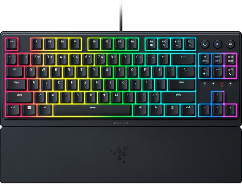 Razer Ornata V3 TKL Gaming Keyboard: Low Profile Keys - Mecha Membrane Switches - UV Coated Keycaps - Backlit Media Keys - 8 Zone RGB Lighting - Spill Resistant - Magnetic Wrist Wrest Snap Tap